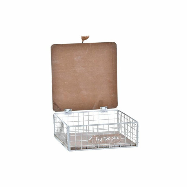 Dekorative Box DKD Home Decor Metall Holz Braun Aluminium Weiß 16 x 16 x 6 cm