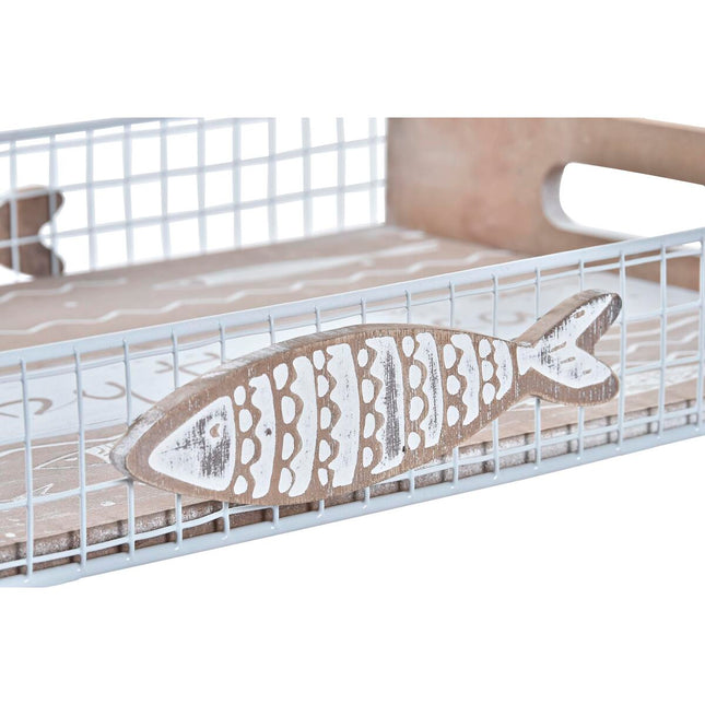 Tablett für Snacks DKD Home Decor 39 x 23 x 5 cm Holz Braun Mediterraner Fische