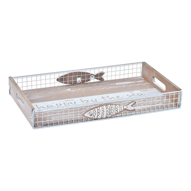 Tablett für Snacks DKD Home Decor 39 x 23 x 5 cm Holz Braun Mediterraner Fische