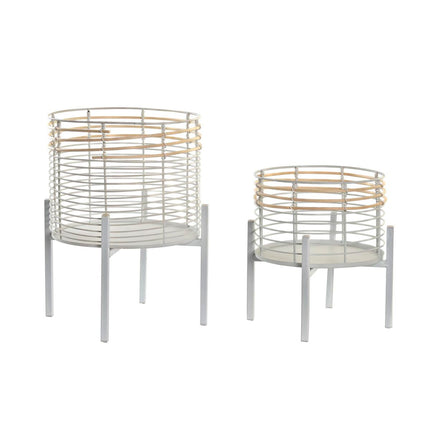 Blumentopfset DKD Home Decor natürlich Metall Weiß Rattan (25 x 25 x 32 cm)