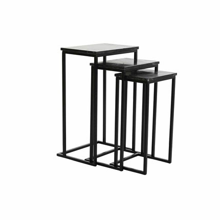 3er-Set Tischchen DKD Home Decor 40 x 26 x 65 cm Schwarz Metall Marmor