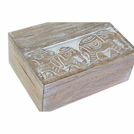 Set dekorativer Karten DKD Home Decor Elefant 18 x 13 x 8 cm Weiß Mango-Holz (2 Stück)