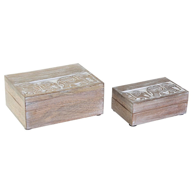 Set dekorativer Karten DKD Home Decor Elefant 18 x 13 x 8 cm Weiß Mango-Holz (2 Stück)