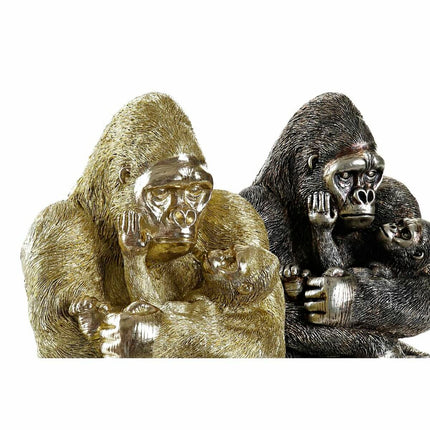 Deko-Figur DKD Home Decor 22 x 23,5 x 31 cm Silberfarben Gold Kolonial Gorilla (2 Stück)