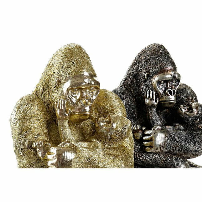 Deko-Figur DKD Home Decor 22 x 23,5 x 31 cm Silberfarben Gold Kolonial Gorilla (2 Stück)