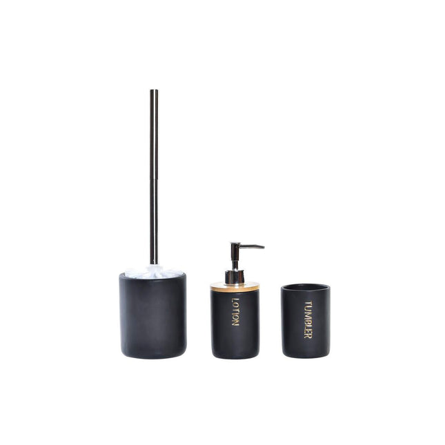 Badezimmer Set DKD Home Decor natürlich Schwarz Bambus Dolomite (10,2 x 10,2 x 37,5 cm) (3 pcs)