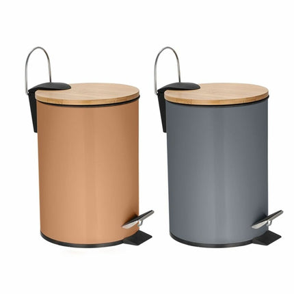 Mülleimer mit Pedal DKD Home Decor Metall Bambus 2 Stück 3L (17 x 17 x 22,5 cm)