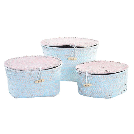 Korb-Set DKD Home Decor Polyester 20 x 20 x 12 cm Naturfaser Boho Mediterraner