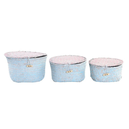 Korb-Set DKD Home Decor Polyester 20 x 20 x 12 cm Naturfaser Boho Mediterraner
