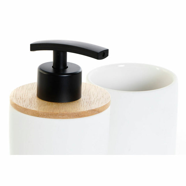 Badezimmer Set DKD Home Decor Weiß Bambus Steingut Skandinavisch (8 x 8 x 18 cm) (2 Stücke)