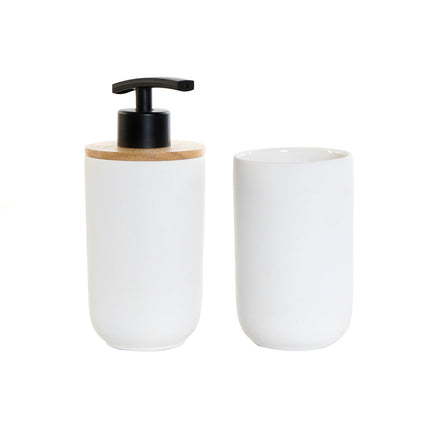 Badezimmer Set DKD Home Decor Weiß Bambus Steingut Skandinavisch (8 x 8 x 18 cm) (2 Stücke)