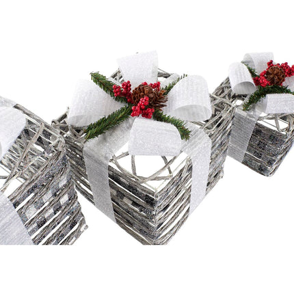Set dekorativer Karten DKD Home Decor LED Metall Rattan Verschneit (25 x 25 x 29 cm)