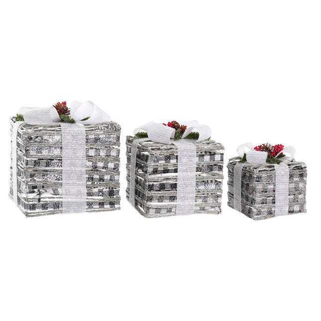 Set dekorativer Karten DKD Home Decor LED Metall Rattan Verschneit (25 x 25 x 29 cm)