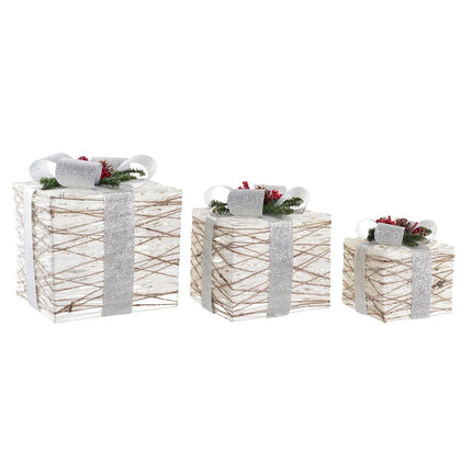 Set dekorativer Karten DKD Home Decor Weiß LED Rattan (25 x 25 x 28 cm)