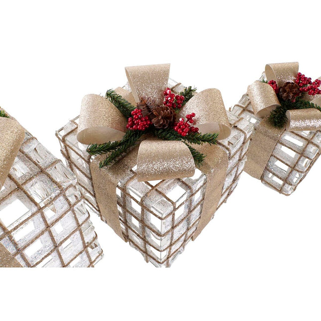 Set dekorativer Karten DKD Home Decor Gold Weiß LED Rot grün Rattan (25 x 25 x 28 cm) (3 Stück)