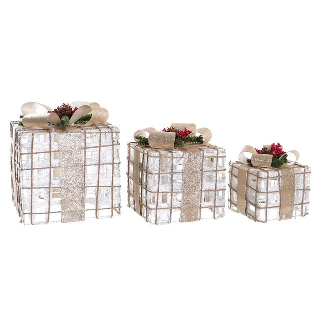 Set dekorativer Karten DKD Home Decor Gold Weiß LED Rot grün Rattan (25 x 25 x 28 cm) (3 Stück)