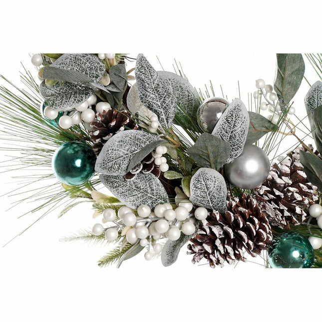 Weihnachtskranz DKD Home Decor Blau Braun Weiß PVC Rattan (60 x 60 x 12 cm)