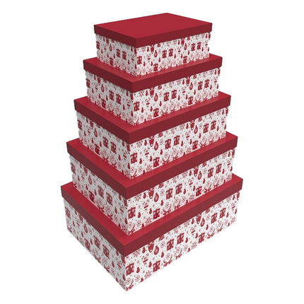 Satz stapelbarer Organizerboxen DKD Home Decor 5 Stücke Rot Weiß Rentier Pappe (50 x 35 x 25 cm)