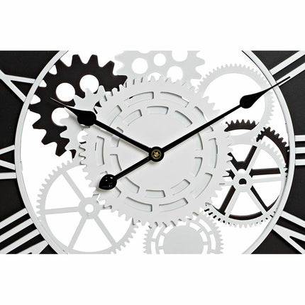 Wanduhr DKD Home Decor Holz Schwarz Weiß Eisen Zahnräder (60 x 4 x 60 cm)