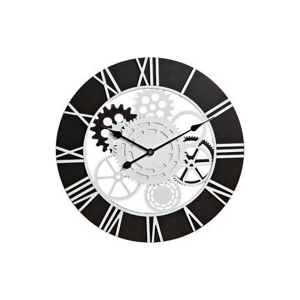 Wanduhr DKD Home Decor Holz Schwarz Weiß Eisen Zahnräder (60 x 4 x 60 cm)