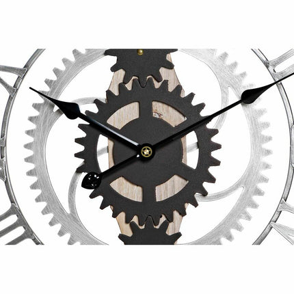 Wanduhr DKD Home Decor Silberfarben Schwarz MDF Eisen Zahnräder Loft (60 x 4 x 60 cm)