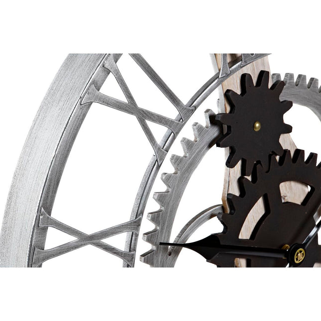 Wanduhr DKD Home Decor Silberfarben Schwarz MDF Eisen Zahnräder Loft (60 x 4 x 60 cm)