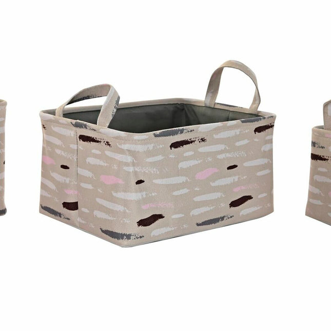 Korb-Set DKD Home Decor Braun Grau Orange Polyester (40 x 30 x 20 cm) (3 Stück)