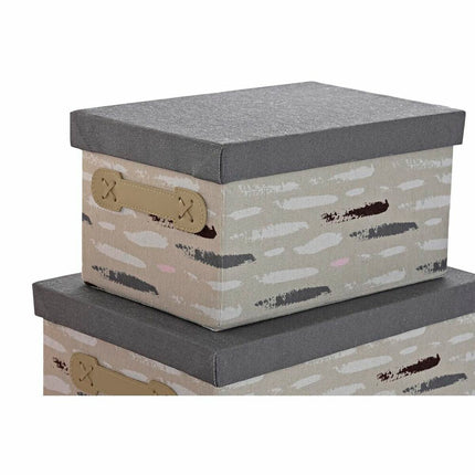 Satz stapelbarer Organizerboxen DKD Home Decor Braun Grau Orange Polyester (40 x 30 x 20 cm) (3 Stück)