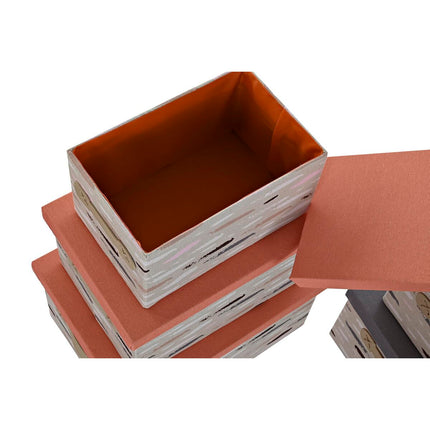Satz stapelbarer Organizerboxen DKD Home Decor Braun Grau Orange Polyester (40 x 30 x 20 cm) (3 Stück)