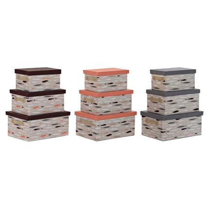 Satz stapelbarer Organizerboxen DKD Home Decor Braun Grau Orange Polyester (40 x 30 x 20 cm) (3 Stück)