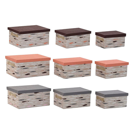 Satz stapelbarer Organizerboxen DKD Home Decor Braun Grau Orange Polyester (40 x 30 x 20 cm) (3 Stück)