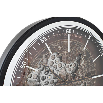 Wanduhr DKD Home Decor Braun Weltkarte 59,5 x 8,5 x 59,5 cm Schwarz Eisen