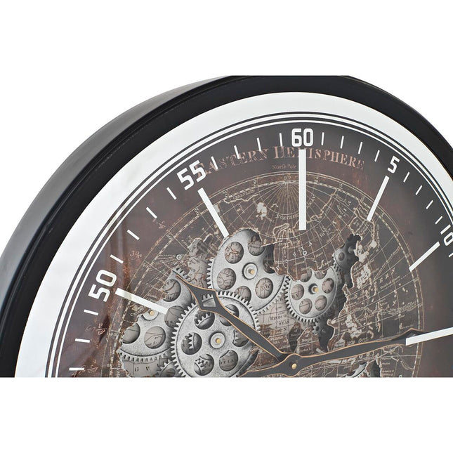 Wanduhr DKD Home Decor Braun Weltkarte 59,5 x 8,5 x 59,5 cm Schwarz Eisen