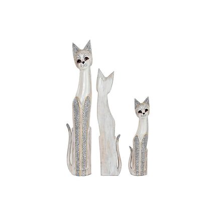 Figurensatz DKD Home Decor Grau Beige Katzen Albassia-Holz (17 x 6 x 100 cm) (17 x 8 x 99 cm)