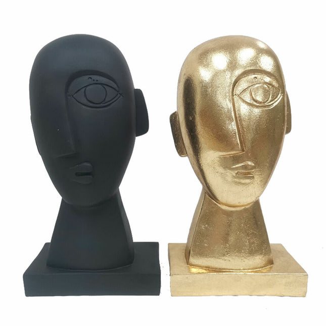 Deko-Figur DKD Home Decor Gesicht 14,5 x 10,5 x 27,5 cm Schwarz Gold (2 Stück)