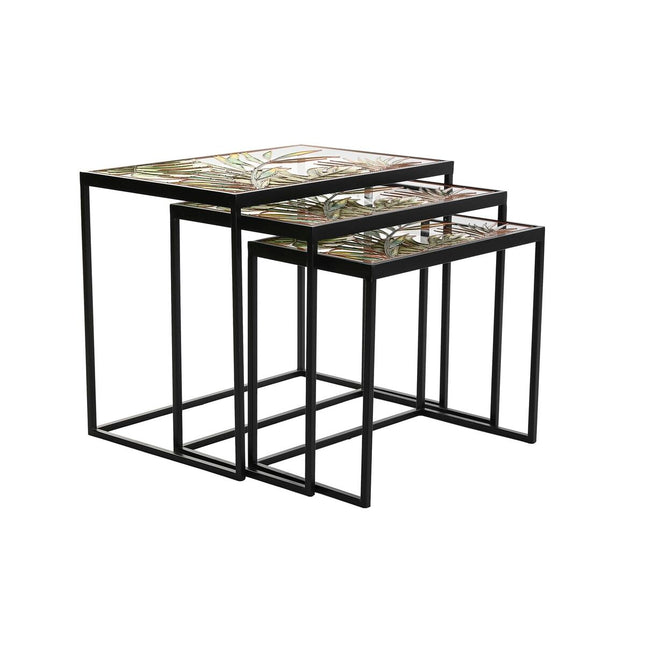 Set mit 3 Tischen DKD Home Decor Kristall Schwarz Gold Metall grün 60 x 40 x 50 cm