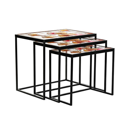 Set mit 3 Tischen DKD Home Decor Kristall Schwarz Rosa Gold Metall Gelb (60 x 40 x 50 cm)
