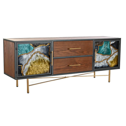 TV-Möbel DKD Home Decor Kristall Gold Metall grün Gelb Dunkelbraun (140 x 35 x 55 cm)