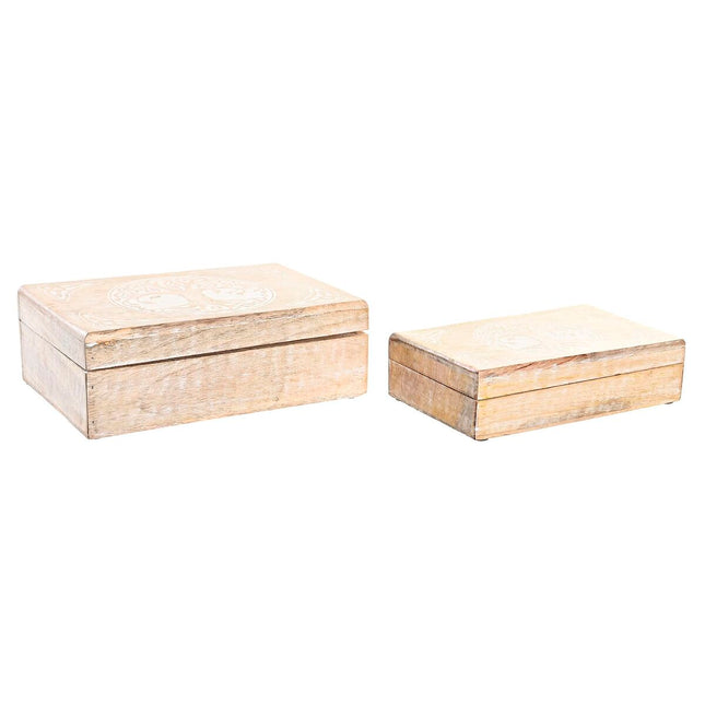 Set dekorativer Karten DKD Home Decor Braun Weiß Mango-Holz 25 x 17 x 8 cm (2 Stück)