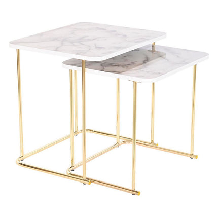 Satz mit 3 Tischen DKD Home Decor Gold Stahl Weiß Holz MDF (51 x 43 x 49 cm)