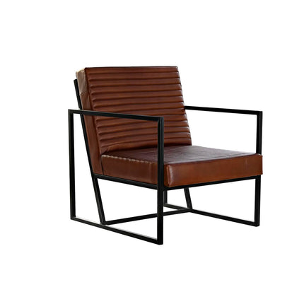 Sitz DKD Home Decor Schwarz Metall Braun Haut (75 x 89 x 90 cm)