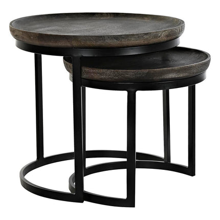 Satz mit 2 Tischen DKD Home Decor 55 x 55 x 50 cm Schwarz Metall Braun Mango-Holz 52 x 52 x 45 cm