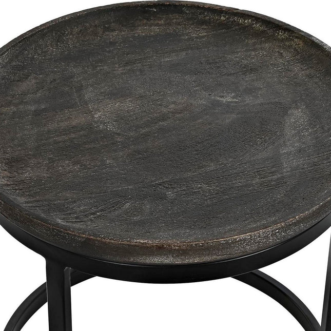 Satz mit 2 Tischen DKD Home Decor 55 x 55 x 50 cm Schwarz Metall Braun Mango-Holz 52 x 52 x 45 cm