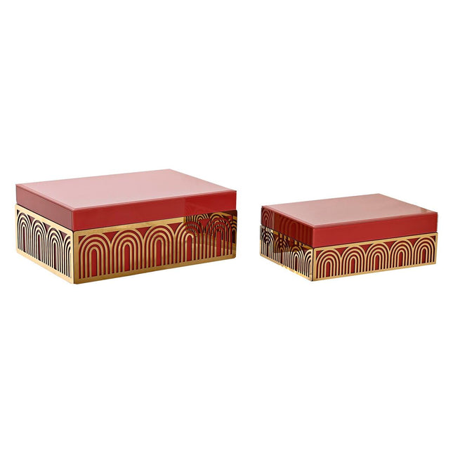 Box-Schmuckkästchen DKD Home Decor Metall Kristall Rot Gold Holz MDF (2 Stück) (25 x 18 x 10 cm)