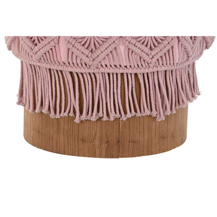 Fußstütze DKD Home Decor 43 x 43 x 51 cm Holz Braun Hellrosa Makramee Boho