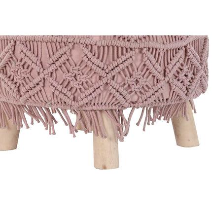 Fußstütze DKD Home Decor 53 x 53 x 31 cm natürlich Holz Braun Hellrosa 50 x 50 x 30 cm Makramee Boho