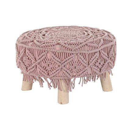 Fußstütze DKD Home Decor 53 x 53 x 31 cm natürlich Holz Braun Hellrosa 50 x 50 x 30 cm Makramee Boho