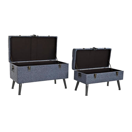 Kofferbank DKD Home Decor Blau Metall Polyester MDF (81 x 42 x 52 cm)
