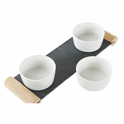 Tablett für Snacks DKD Home Decor 33 x 10 x 5,8 cm Schwarz Tafel Weiß Steingut