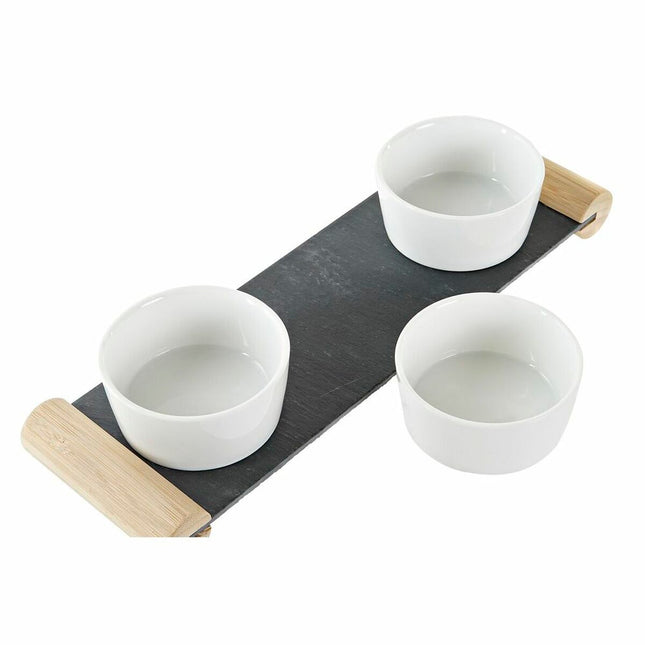 Tablett für Snacks DKD Home Decor 33 x 10 x 5,8 cm Schwarz Tafel Weiß Steingut